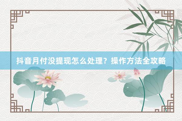 抖音月付没提现怎么处理？操作方法全攻略