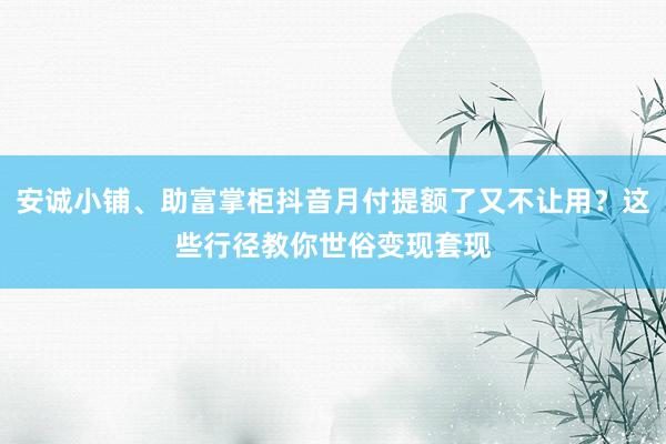 安诚小铺、助富掌柜抖音月付提额了又不让用？这些行径教你世俗变现套现