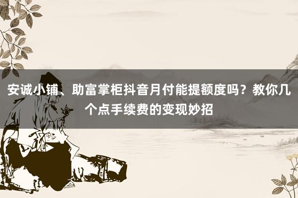 安诚小铺、助富掌柜抖音月付能提额度吗？教你几个点手续费的变现妙招